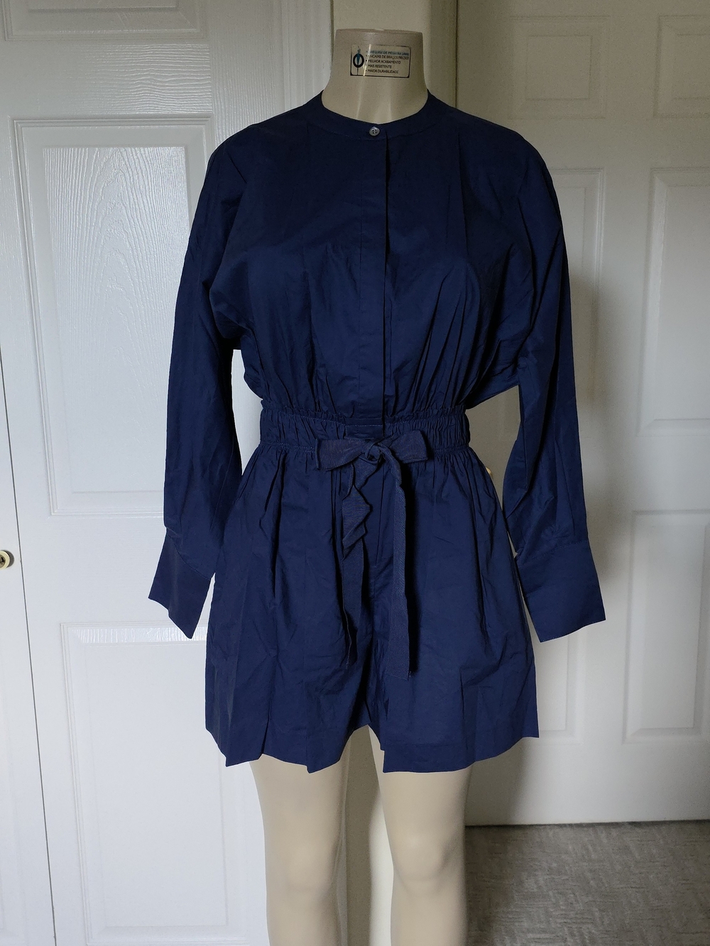 Rebecca Taylor Navy Long-Sleeve Tie-Waist Romper